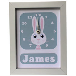 Stripey Cats Personalised Rhonda Rabbit Framed Clock, 23 x 18cm Blue